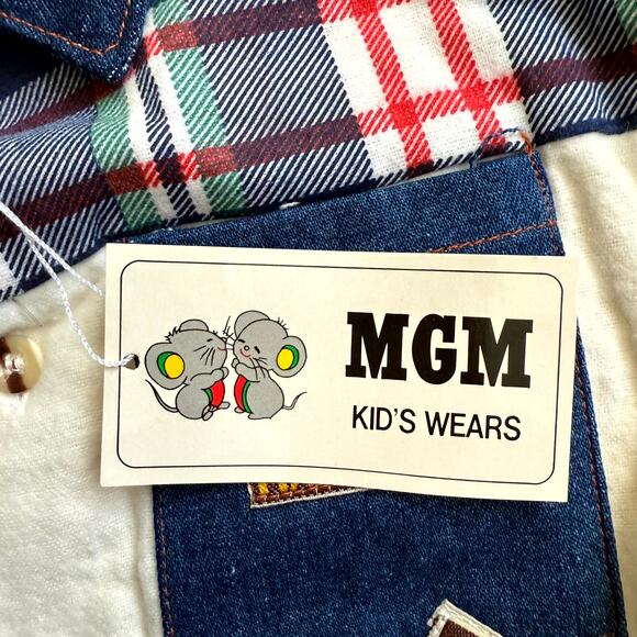 Vintage 90s MGM Kid's Fashion 3-Piece Pants Set Boys 12M Plaid Patchworks Denim - Picture 9 of 13
